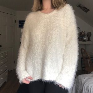 white fluffy sweater